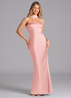 Azazie Lusinda Bridesmaid Dresses Powder Pink Mermaid Strapless Stretch Satin Dress image3