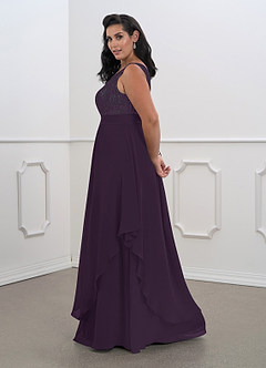 Azazie Xella Mère de la mariée Robes Robe Trapèze en Mousseline de soie Dentelle Prune image11