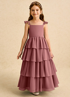 Azazie Boba vestidos de niña de las flores Vestido de Amatista de Gasa de Corte En A con Escote Cuadrado image5