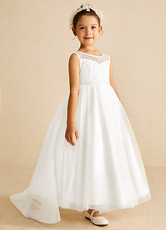 Azazie Tay Flower Girl Dresses Ivory A-Line Sequins Tulle Dress image3