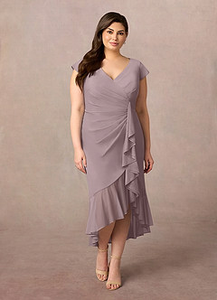 Azazie Renetta Mother of the Bride Dresses Dusk Sheath V-Neck Pleated Mesh Dress image8