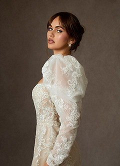 Azazie Winter Wedding Dresses Diamond White Nude A-Line Strapless Lace Dress image5