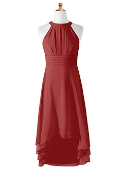 Azazie Linna Junior Vestido de Óxido de Gasa de Corte En A con Plisado image5