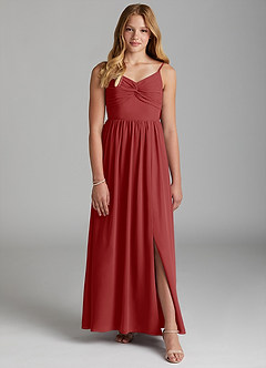 Azazie Zeya Junior A-Linie Chiffon Kleid Rost image1