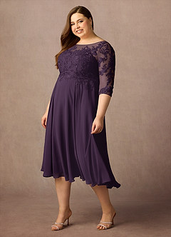 Azazie Marge Mother of the Bride Dresses Plum A-Line Scoop Lace Chiffon Dress image4