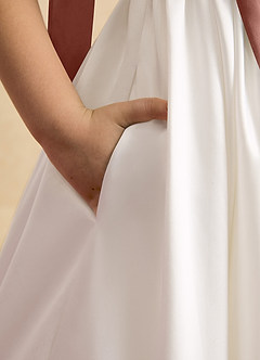 Azazie Stacie Jurken voor bloemenmeisjes A-Lijn Jurk van Mat Satijn Boog Ivoor Ceder Roos image6