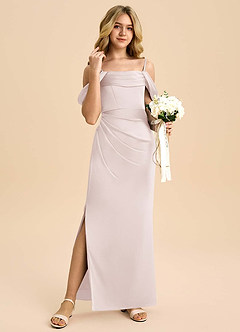 Azazie Saige Junior Robe Fourreau en Satin extensible Épaule décolletée Rose Pâle image4