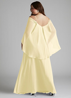 Azazie Cienna Vestidos de damas de honor Vestido de Sorbete De Limón de Gasa de Corte en A con Manga larga image8