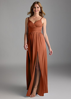 Azazie Chanel Bridesmaid Dresses Cedar Rose A-Line Pleated Stretch Satin Dress image1