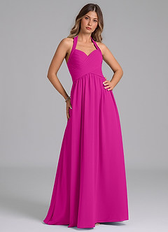 Azazie Darlyn Bridesmaid Dresses Fuchsia A-Line Pleated Chiffon Dress image3