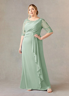 Azazie Dionysus Mother of the Bride Dresses A-Line Boatneck Lace Chiffon Floor-Length Dress image6