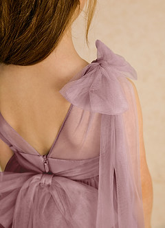 Azazie Dori Robe Demoiselle D'honneur Fillette Robe Trapèze en Tulle Rayé Rose Poussiéreuse image8