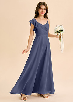 Azazie Kelsea Junior Klä av A-Line i Chiffong Rynkad image1