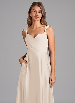 Azazie Beatrice 신부 들러리 드레스 A라인 스윗하트 네크라인 스트레치 새틴 바닥 길이 드레스 image7