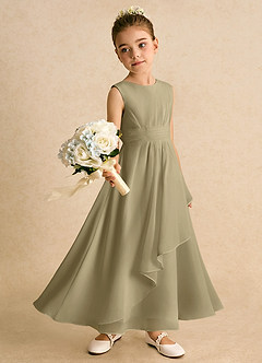 Azazie Edelweiss vestidos de niña de las flores Vestido de Musgo Verde de Gasa de Corte En A con Plisado image3