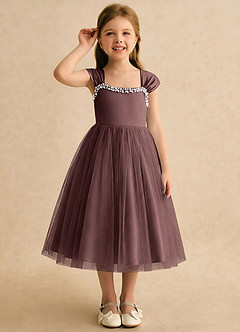 Azazie Yosemite Flower Girl Dresses Espresso Ball-Gown Sweetheart Neckline Tulle Dress image5