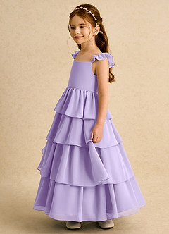 Azazie Boba vestidos de niña de las flores Vestido de Lila de Gasa de Corte En A con Escote Cuadrado image7