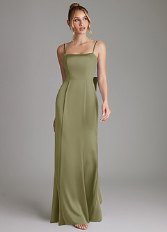 Azazie Zherra Robes de demoiselle d'honneur Robe Sirène en Satin extensible Nœud Pistache image4