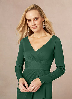 Azazie Risa Abiti per la Madre della Sposa Abito Sirena in Maglia con Scollo a V a Pieghe Verde Scuro image4