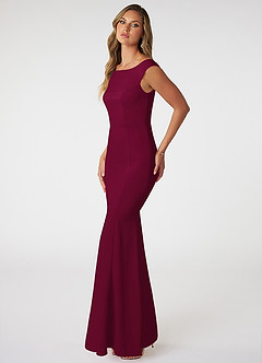 Azazie Nicolina Vestidos de damas de honor Vestido de Borgoña de Crepé elástico de Corte Sirena con Escote Cuadrado image3