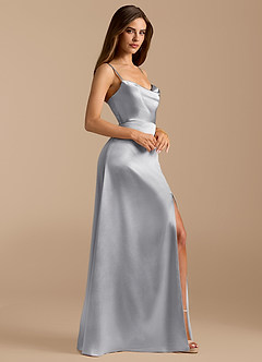 Azazie Erma Vestidos de damas de honor Vestido de Plata de Satén Metálico de Corte en A con Corte Lateral image6