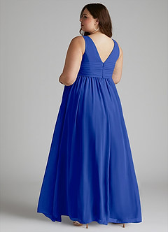 Azazie Yetta Maternity Bridesmaid Dresses A-Line V-Neck Gathered Chiffon Floor-Length Dress image11