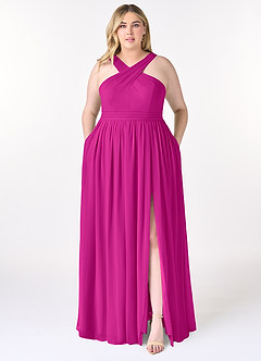 Azazie Elvira Jurken voor bruidsmeisjes Jurk van Chiffon met A-Lijn Geplooid Fuchsia image7