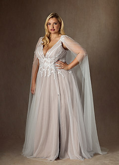 Azazie Goddess Wedding Dresses Diamond White Caramel A-Line V-Neck Sequins Tulle Dress image11