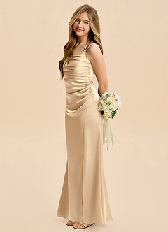Azazie Nova Junior Champagne Sheath Pleated Stretch Satin Dress image1