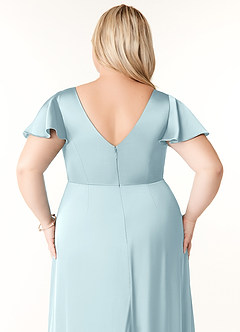 Azazie Soren Bridesmaid Dresses Cloud Blue A-Line Pleated Stretch Satin Dress image6