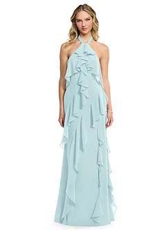 Azazie Velma Robes de demoiselle d'honneur Robe Trapèze en Mousseline de soie Fente Latérale Verre De Mer image1