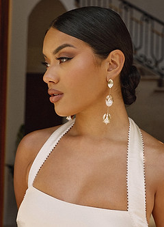 front Pearl and Gold Leaf Drop Earrings