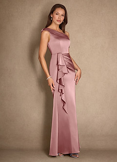 Azazie Hamptons vestidos de madre de la novia Vestido de Rosa Polvorienta de Satén Elástico de Corte En A con Plisado image3