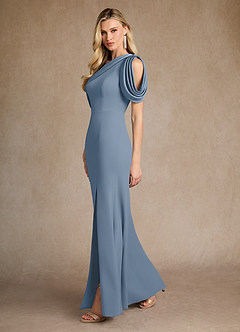 Azazie Paris Mother of the Bride Dresses Dusty Blue Mermaid Pleated Stretch Crepe Dress image2