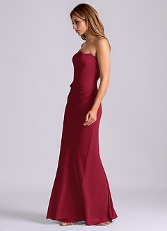 Azazie Debby Bridesmaid Dresses Burgundy Mermaid Strapless Chiffon Dress image4