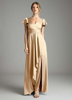 Azazie Omari Jurken voor bruidsmeisjes Jurk van Stretch Satijn met A-Lijn Champagne image3