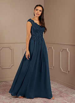 Azazie Amethyst Kleider für die Brautmutter A-Linie V-Hals Pailletten Chiffon Kleid Dunkelmarine image3