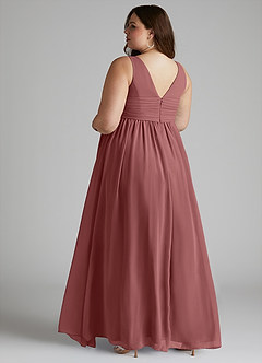 Azazie Yetta Maternity Bridesmaid Dresses A-Line V-Neck Gathered Chiffon Floor-Length Dress image11