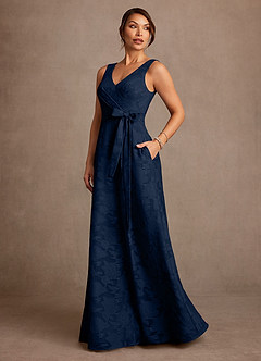 Azazie Luanne Mother of the Bride Dresses Dark Navy A-Line Pleated Floral Burnout Dress image2