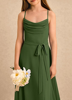 Azazie Jasslyn Girls Formal Flower Girl Dresses Olive A-Line Pleated Chiffon Dress image5