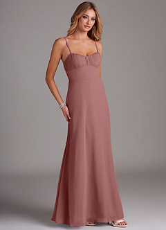 Azazie Breonna Abiti da Damigella Abito A-Line in Chiffon Scollo a Cuore Rosa Del Deserto image4