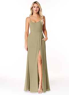 Azazie Moira Robes de demoiselle d'honneur Robe Trapèze en Mousseline de soie Décolleté Vert Mousse image1