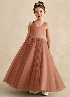 Azazie Peanut Flower Girl Dresses Bronzer A-Line Strap Tulle Dress image4
