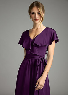 Azazie Lainey Vestidos de damas de honor Vestido de Uva de Satén Elástico de Corte en A con Con bolsillos image6