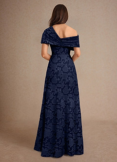 Azazie Milton Mother of the Bride Dresses Dark Navy A-Line Pleated Floral Burnout Dress image2