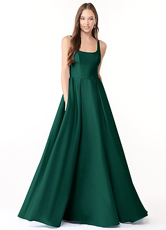 Azazie Neve Bridesmaid Dresses Emerald Ball-Gown with Pockets Stretch Satin Dress image1