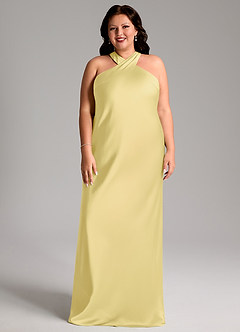 Azazie Doretta Bridesmaid Dresses Lemon Sorbet Mermaid Pleated Stretch Satin Dress image6
