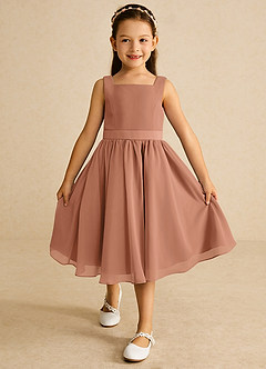 Azazie Ari Flower Girl Dresses Bronzer A-Line Sleeveless Chiffon Dress image2