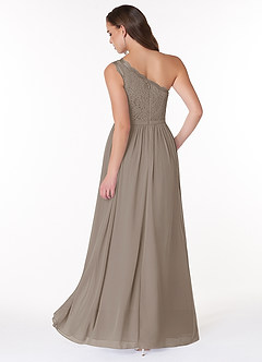 Azazie Demi Bridesmaid Dresses Taupe A-Line One Shoulder Chiffon Dress image2