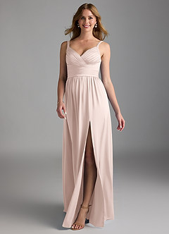 Azazie Chanel Brautjungfernkleider A-Linie Plissee Stretch-Satin Kleid Zartrosa image1